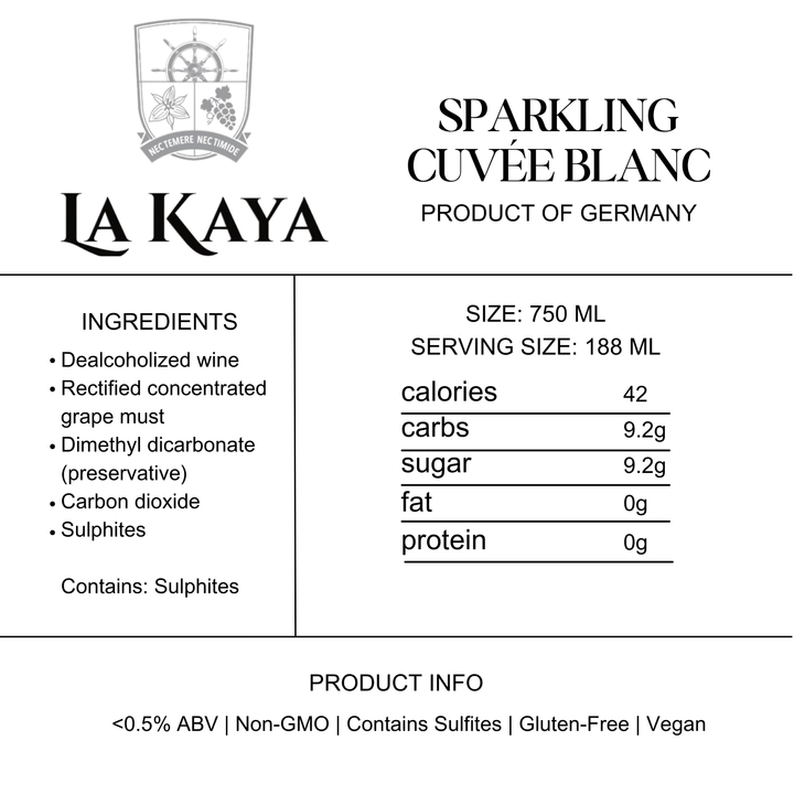 La Kaya Sparkling Cuveé Blanc 750 ml - Non Alcoholic Wine
